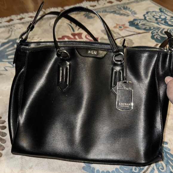 Ralph Lauren Epi Textured Black Leather Handbag w/ Bonus Epi Textured Wallet - Picture 3 of 7